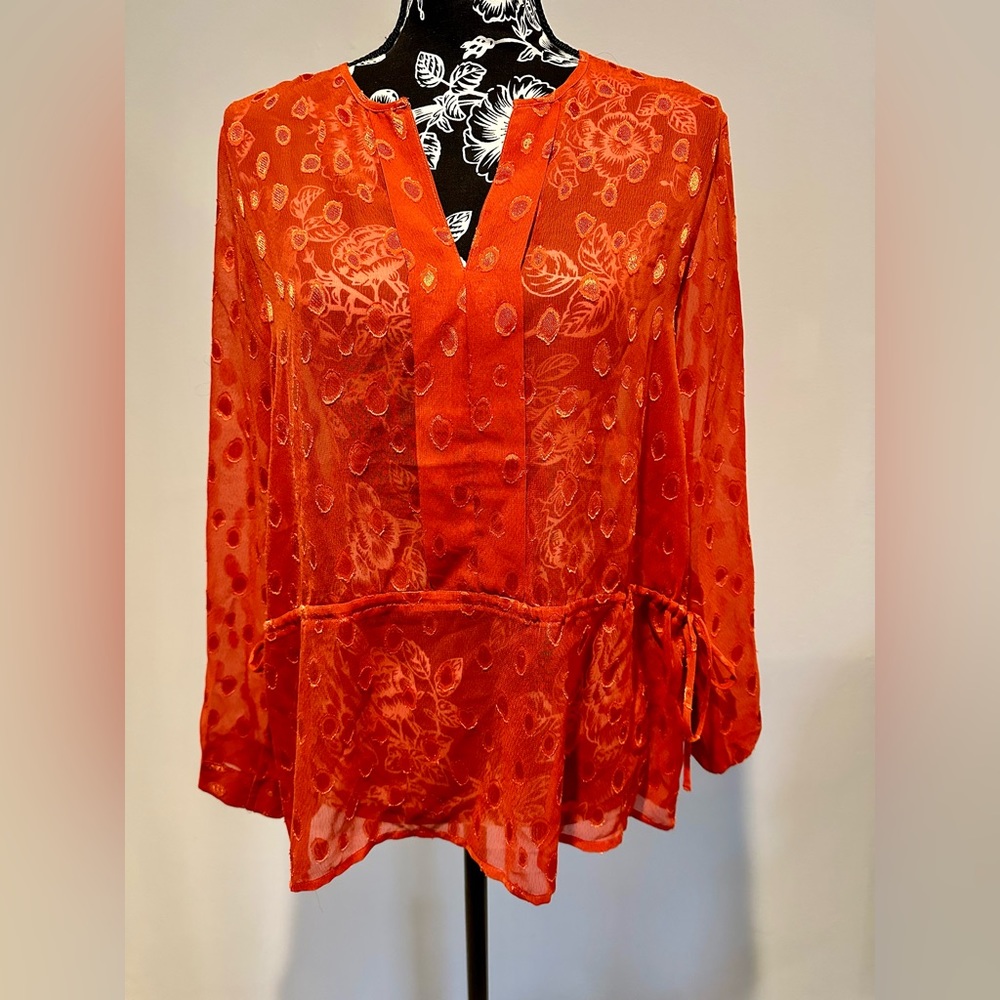 H&M orange polka-dot sheer blouse